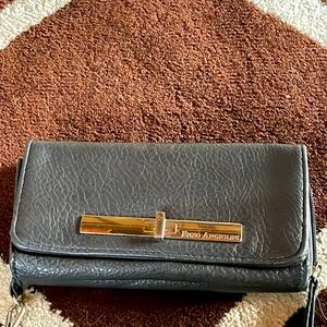 Enzo Angiolini charcoal grey soft Leather type Wristlet Wallet-pre owned